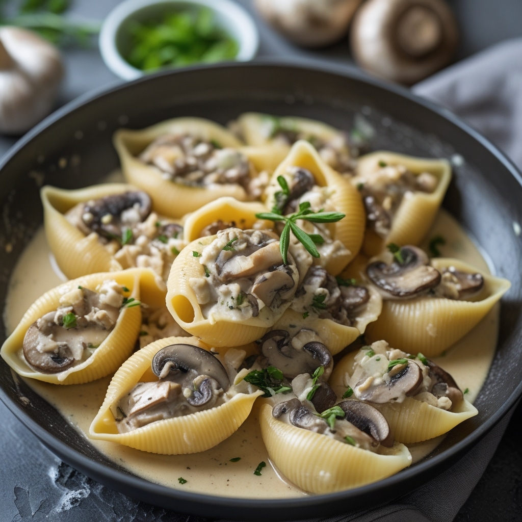 CREAMY GARLIC MUSHROOM STUFFED SHELLS