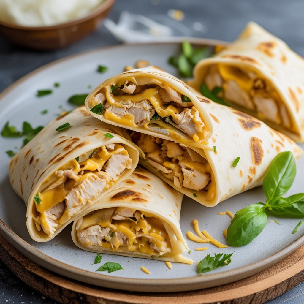 Cheesy garlic chicken wraps 1 Cheesy garlic chicken wraps