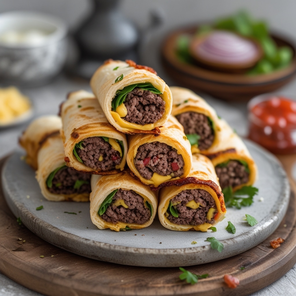 Garlic Butter Bacon Cheeseburger Rollups