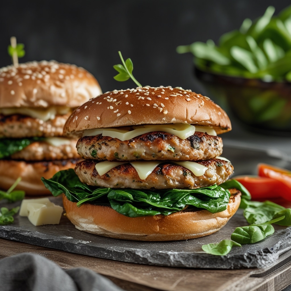 White Cheddar and spinach Chiken Burgers