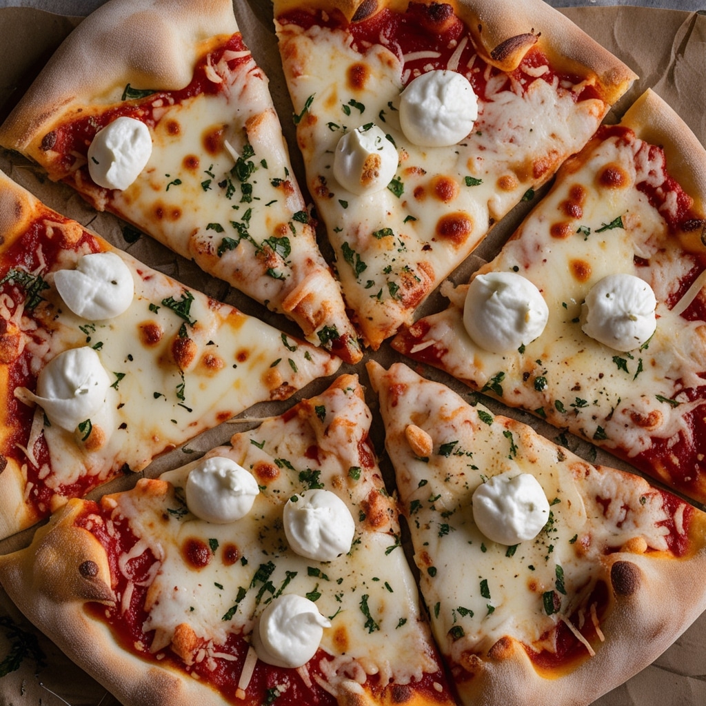 Trifecta of Cheese Pizza with Ricotta, Mozzarella, and Parmesan