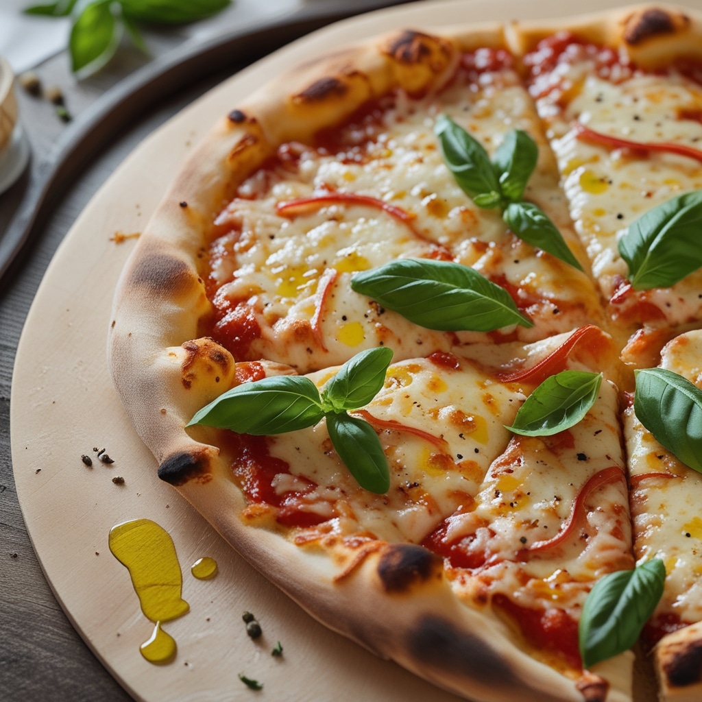 Classic Cheese Pizza with Fresh Basil and Olive Oil
