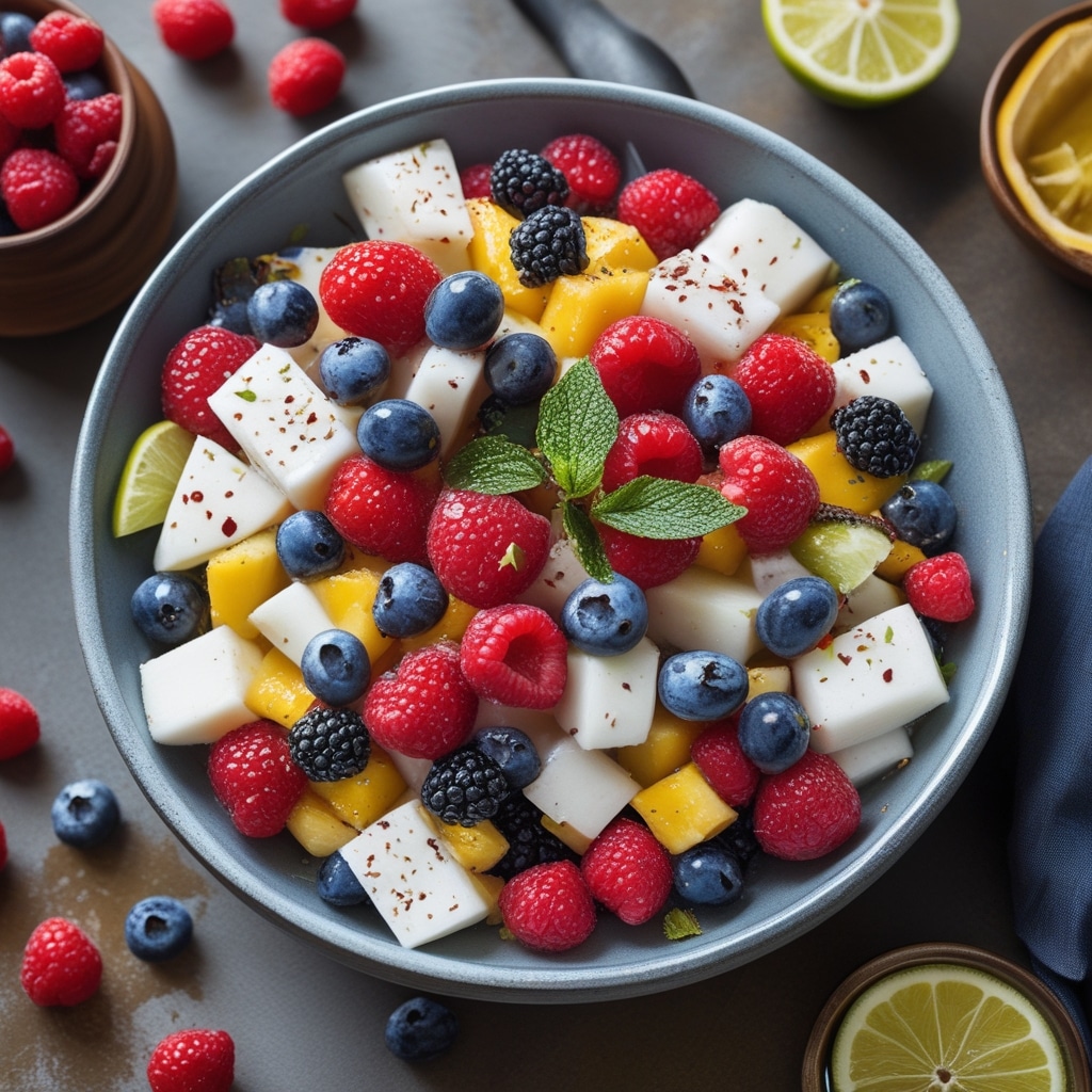 Red, White, and Blue Fruit Salad with Honey Lime Dressing