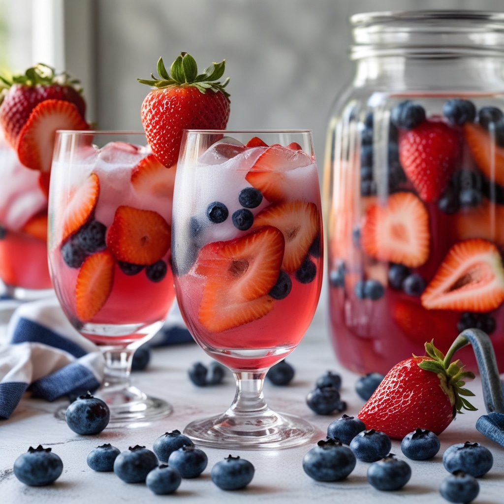Fourth of July Punch with Strawberries and Blueberries