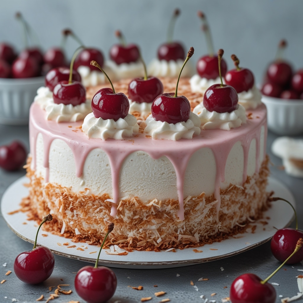 Cherry Coconut Ice Cream Cake