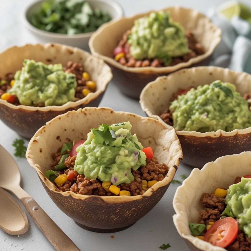 Mini Taco Bowls with Guacamole 1 Mini Taco Bowls with Guacamole