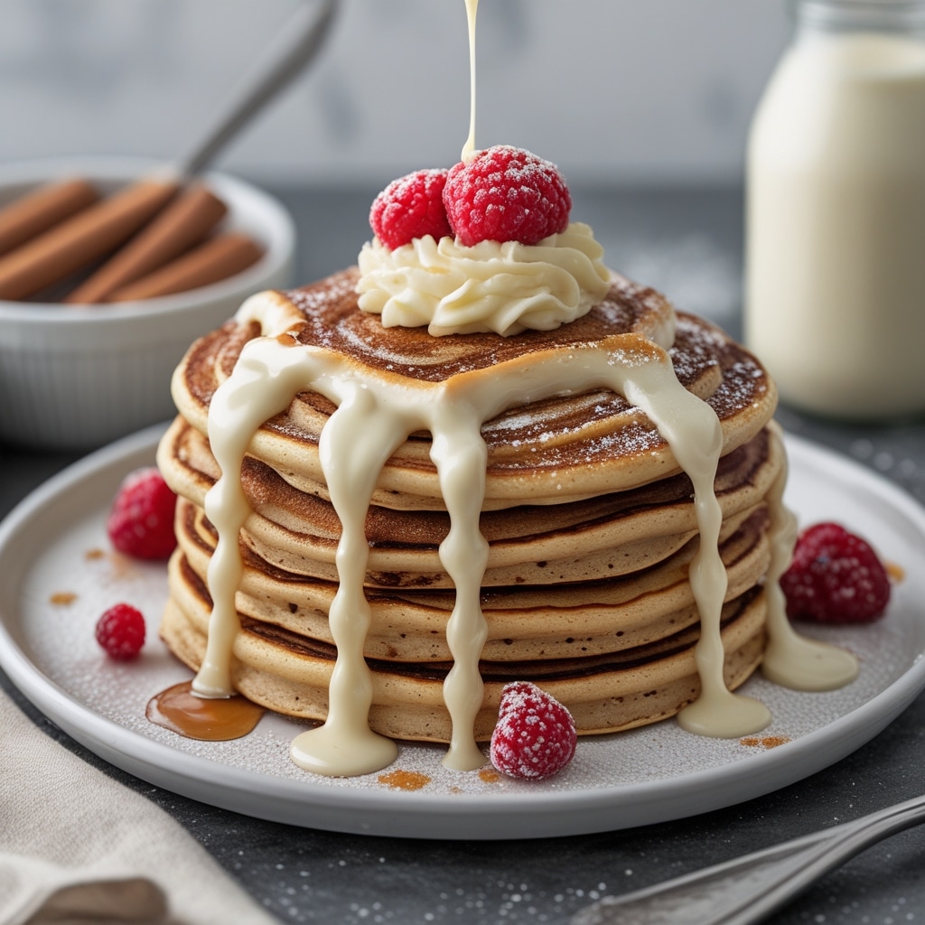 Cinnamon Roll Pancakes with Cream Cheese Drizzle