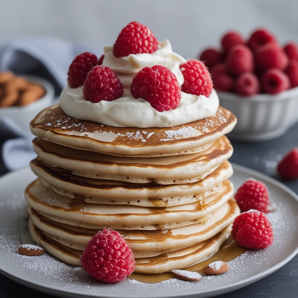 Raspberry Almond Pancakes with Whipped Topping