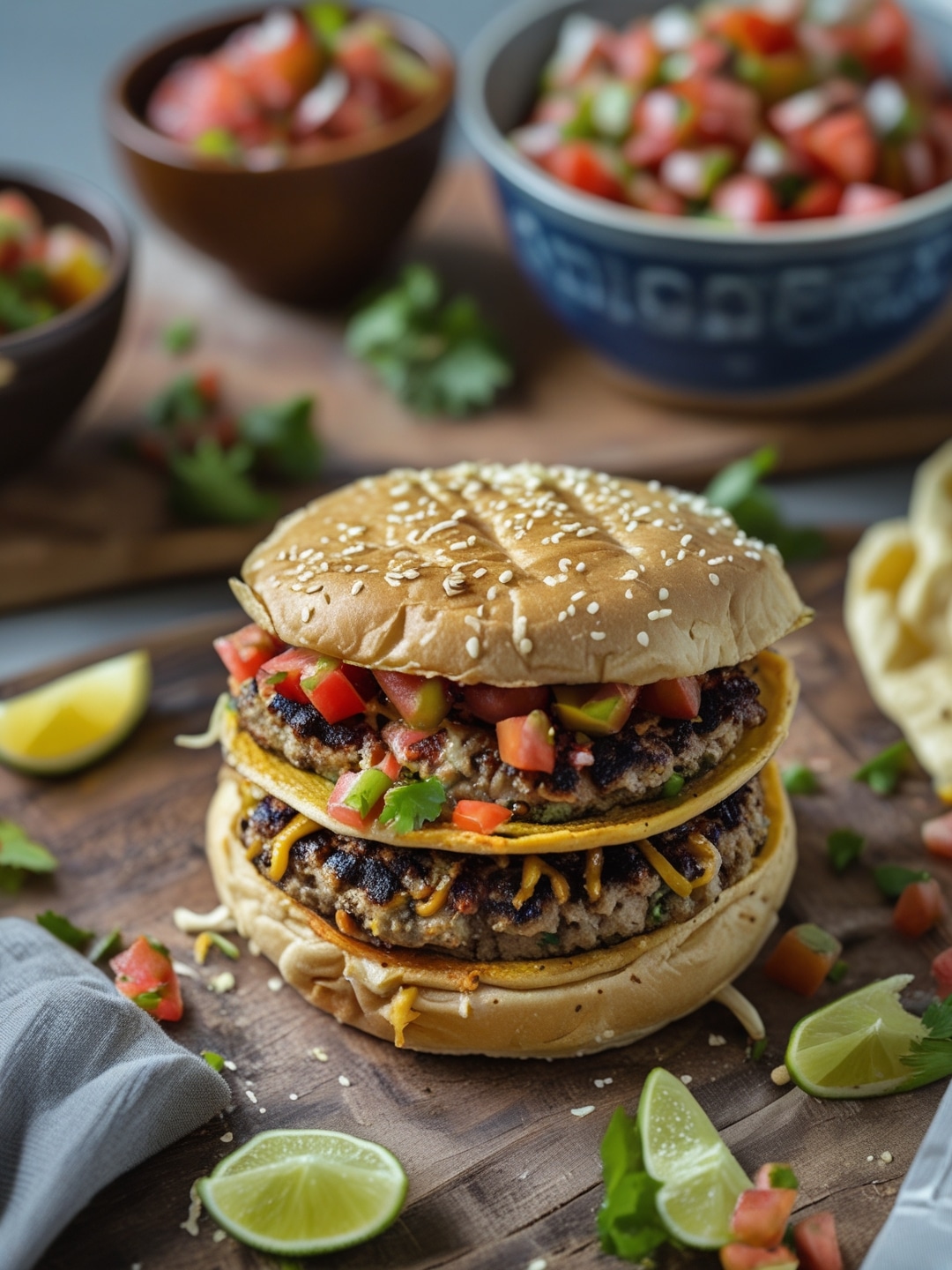 Stuffed Taco Burgers with Salsa 1 Stuffed Taco Burgers with Salsa