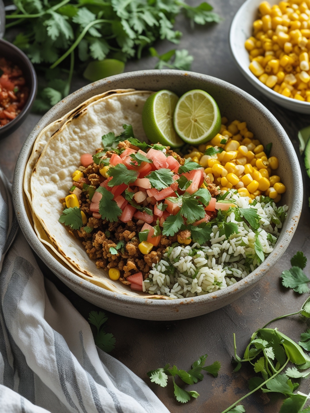 Taco Bowls with Cilantro Rice and Corn 1 Taco Bowls with Cilantro Rice and Corn