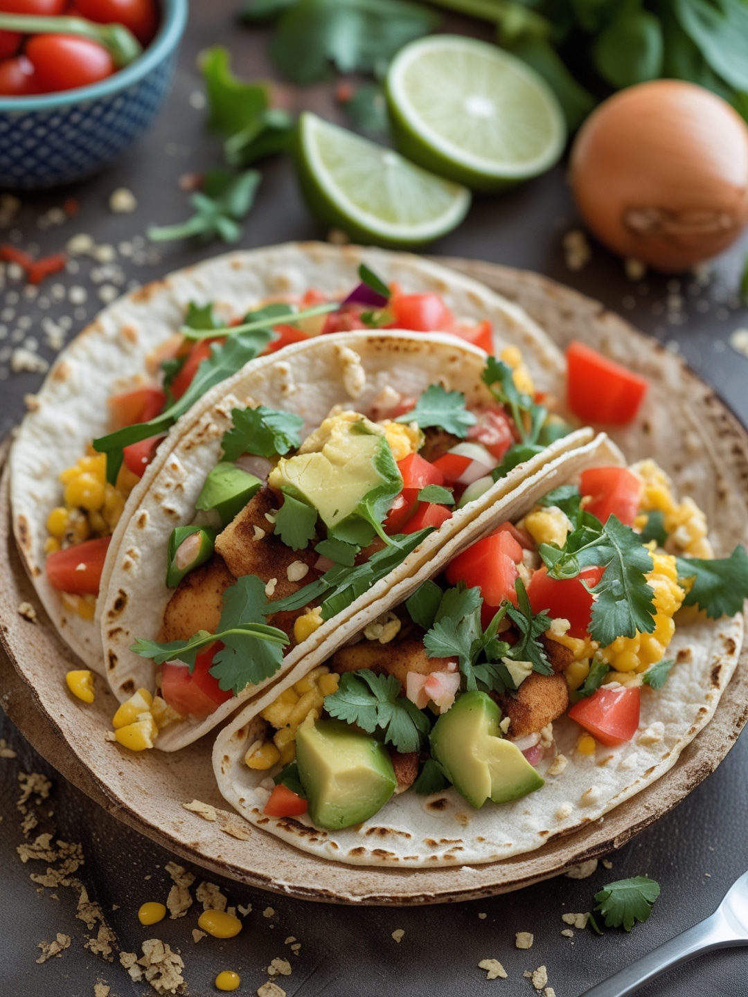 Corn Tortilla Breakfast Tacos with Fresh Veggies 1 Corn Tortilla Breakfast Tacos with Fresh Veggies