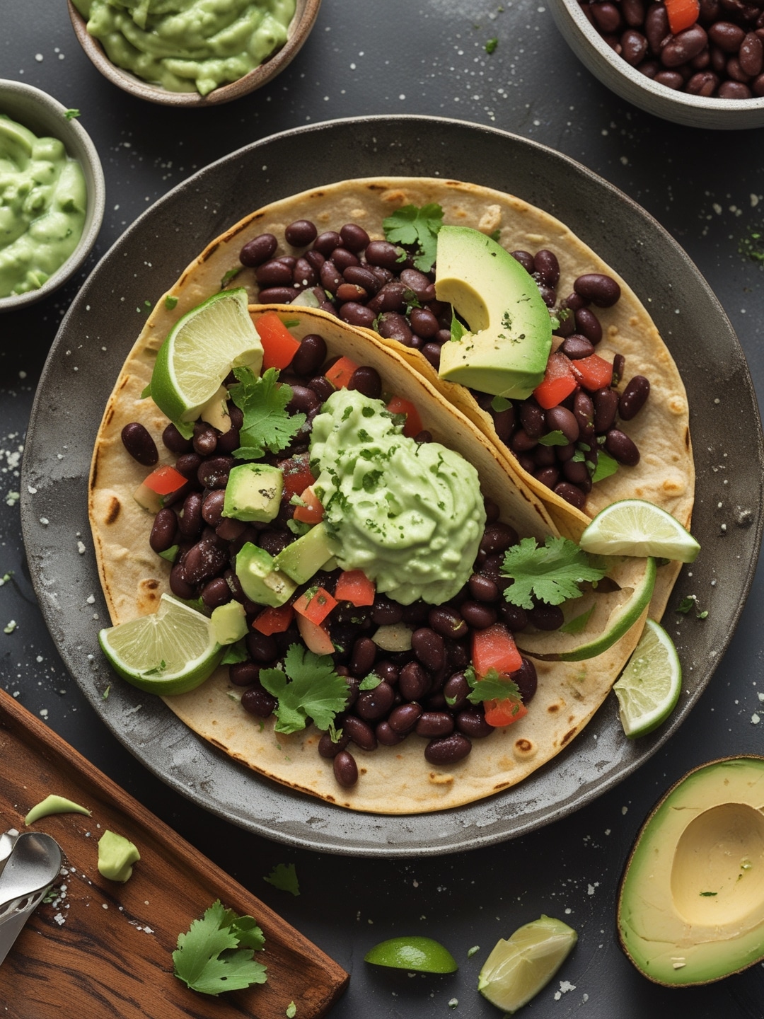 Vegetarian Black Bean Tacos with Avocado Cream 1 Vegetarian Black Bean Tacos with Avocado Cream