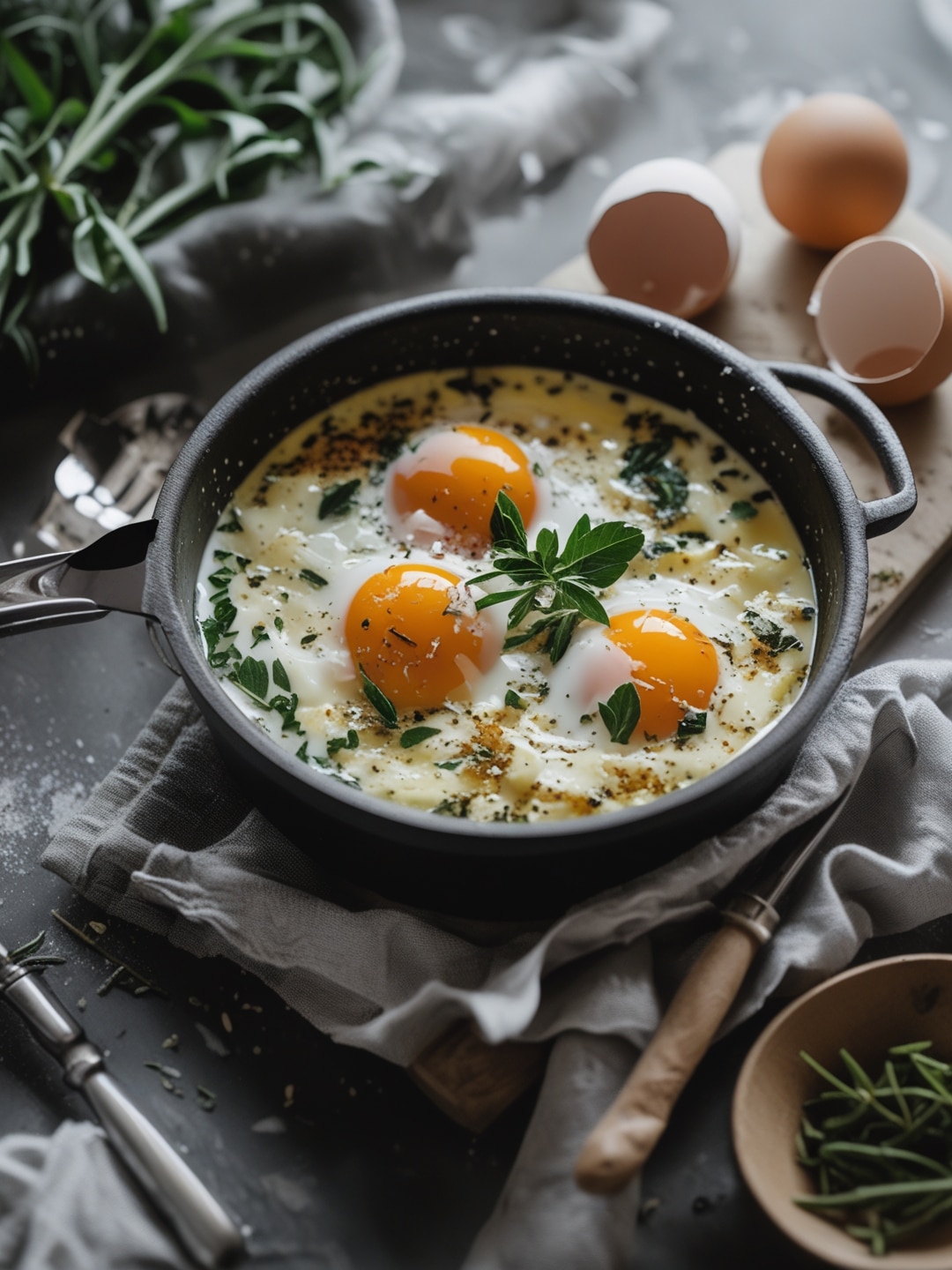 Eggs en Cocotte with Cream and Herbs