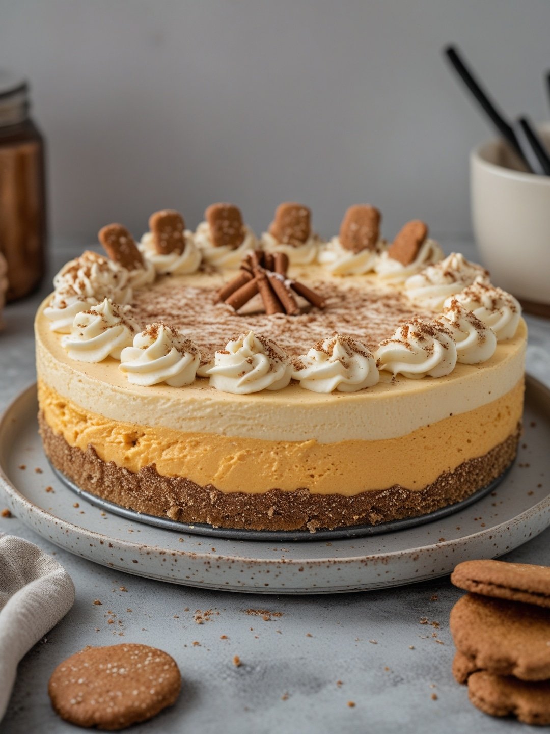 No-Bake Pumpkin Cheesecake with Gingersnap Crust