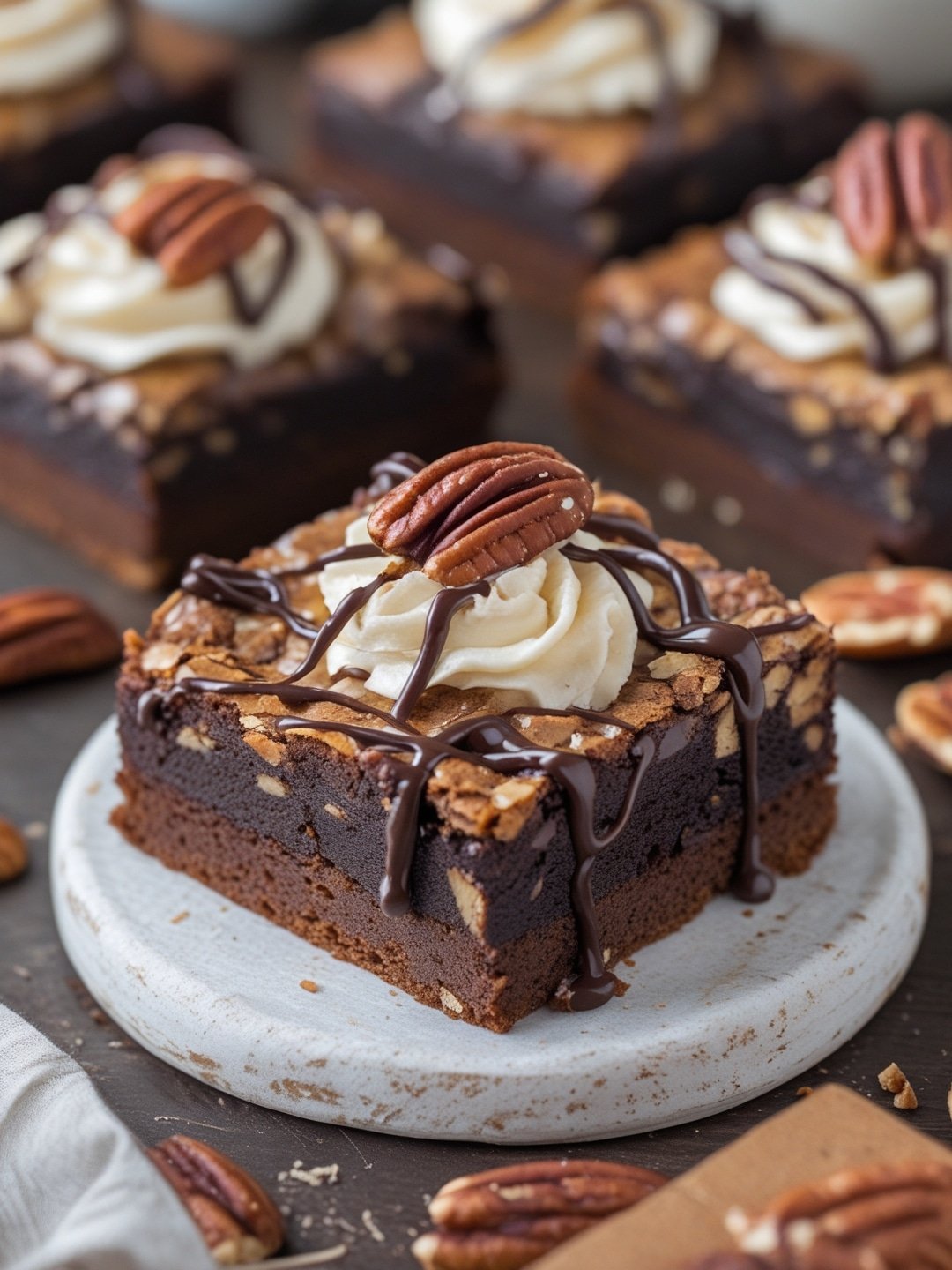 Pecan Pie Brownies with Chocolate Drizzle