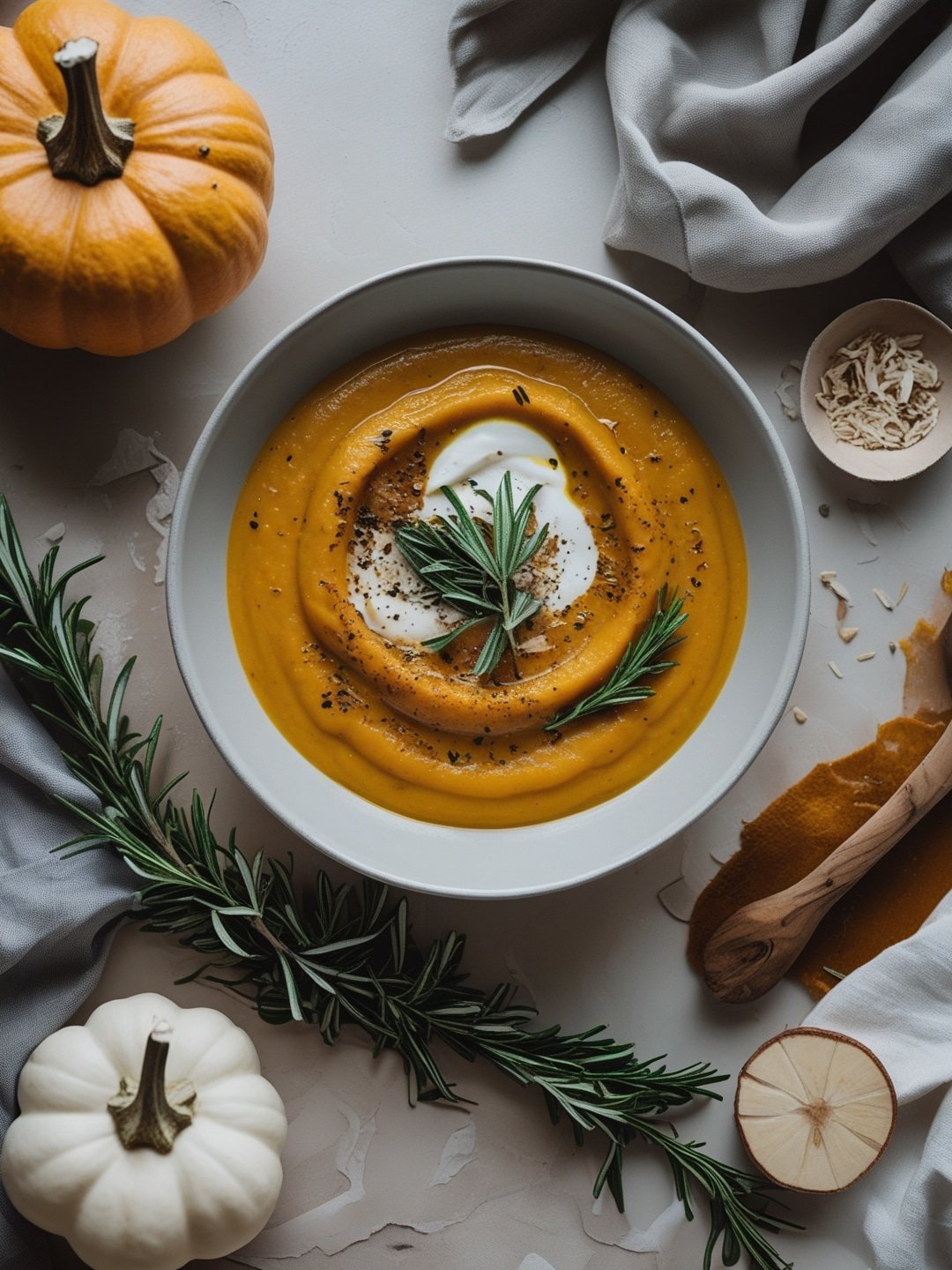 Silky Pumpkin Soup with Rosemary Oil