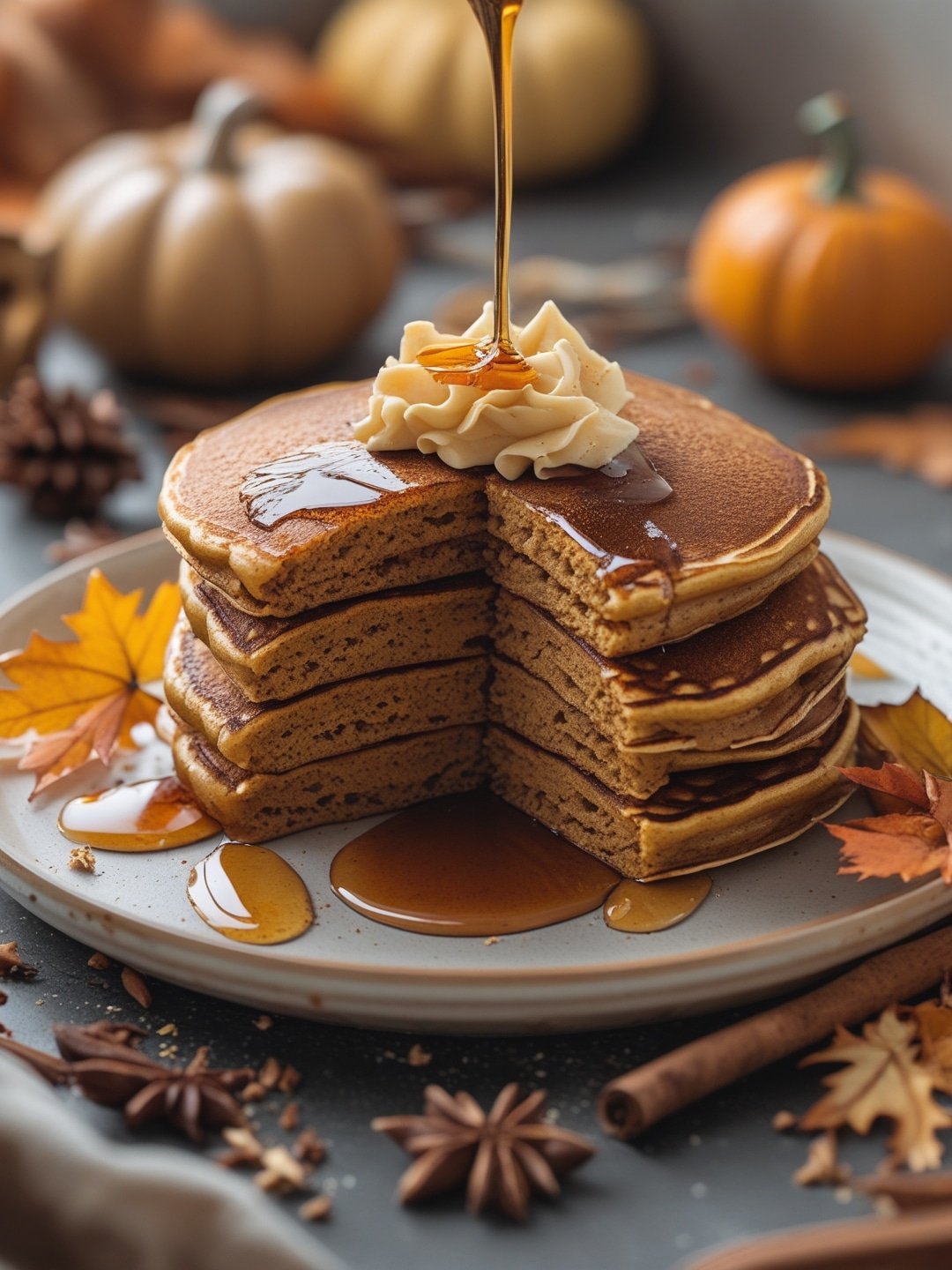 Pumpkin Spice Pancakes with Maple Syrup