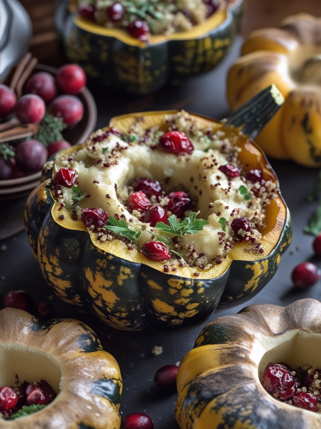 Stuffed Acorn Squash with Quinoa and Cranberries
