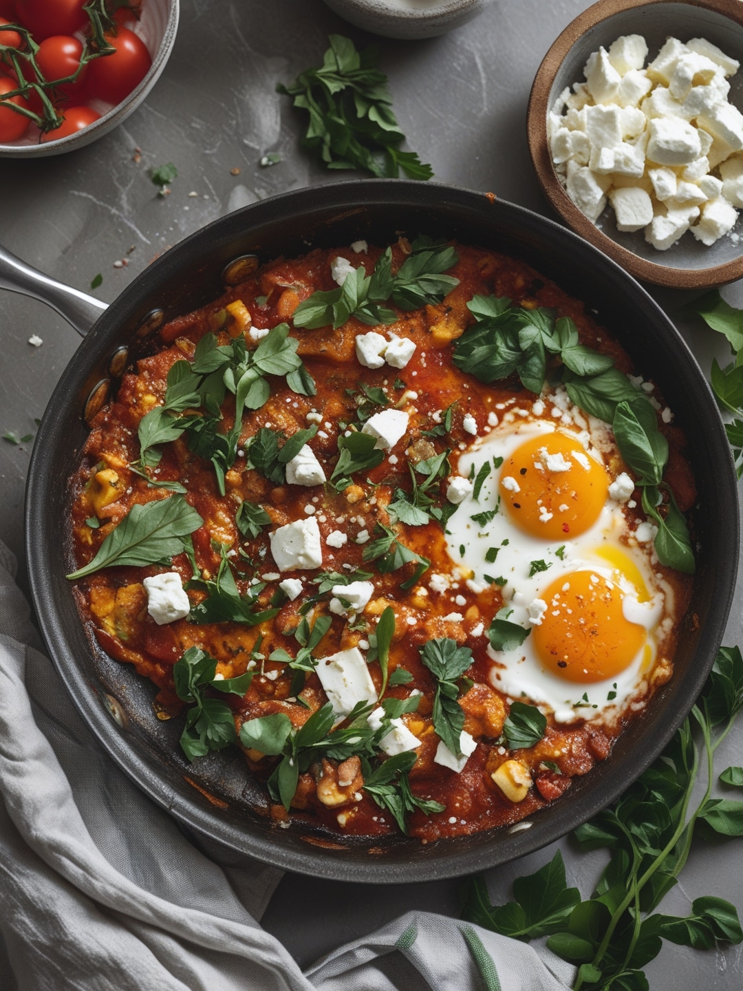 Spicy Shakshuka with Feta and Fresh Herbs