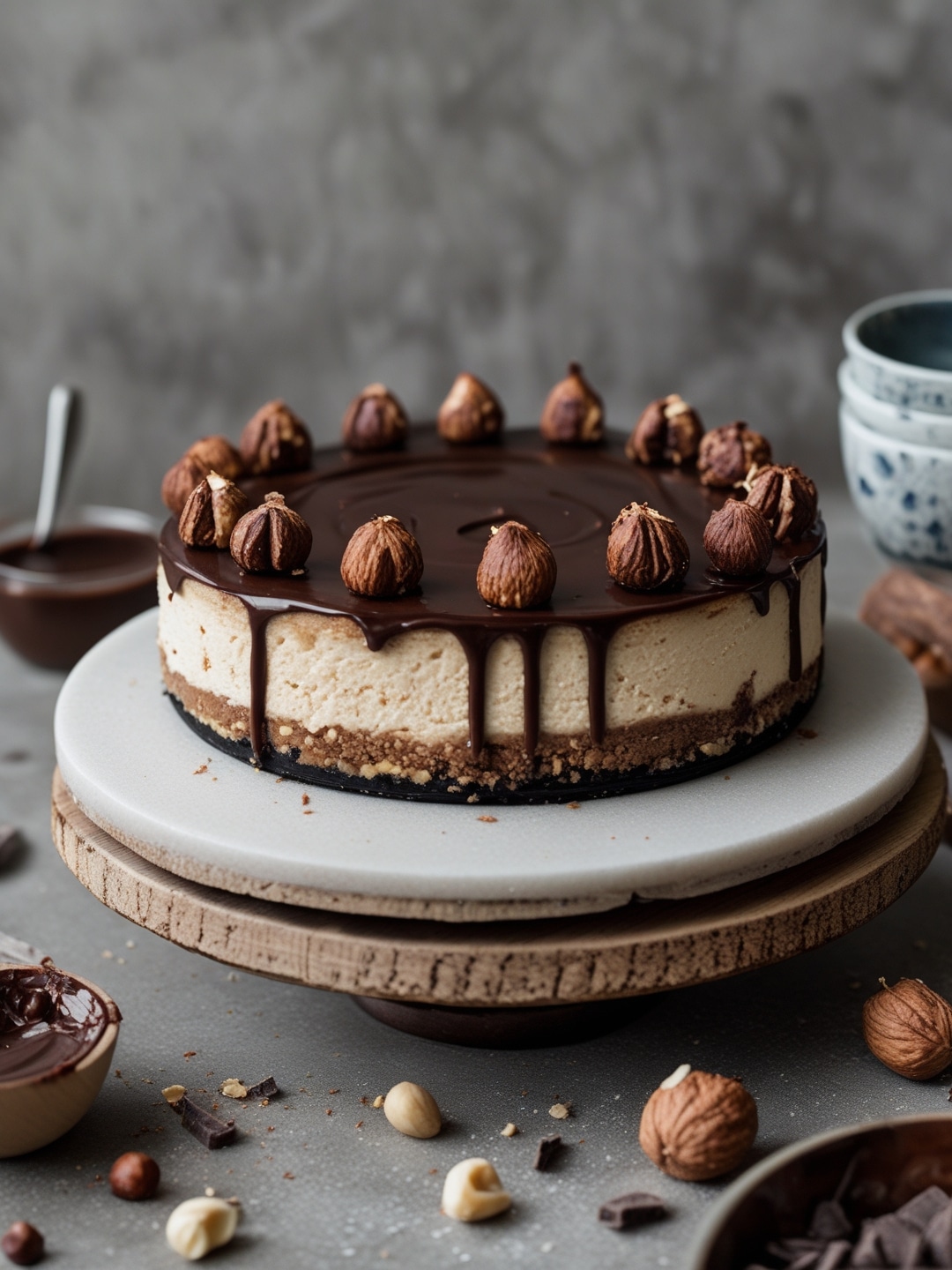 Nutella and Hazelnut Cheesecake with Chocolate Ganache