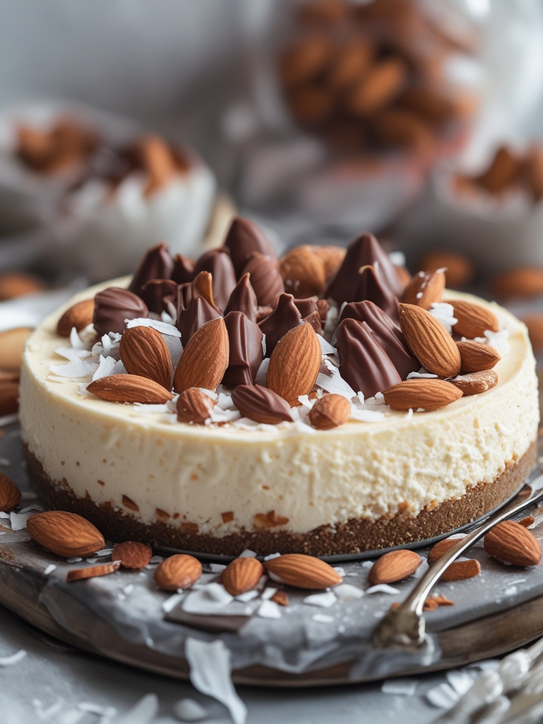 Almond Joy Cheesecake with Coconut Flakes